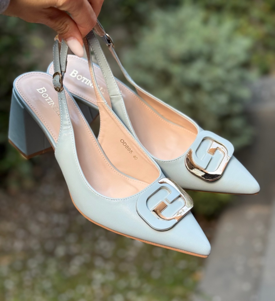 Pantofi Dama Stayky Gri cu Toc Eleganți