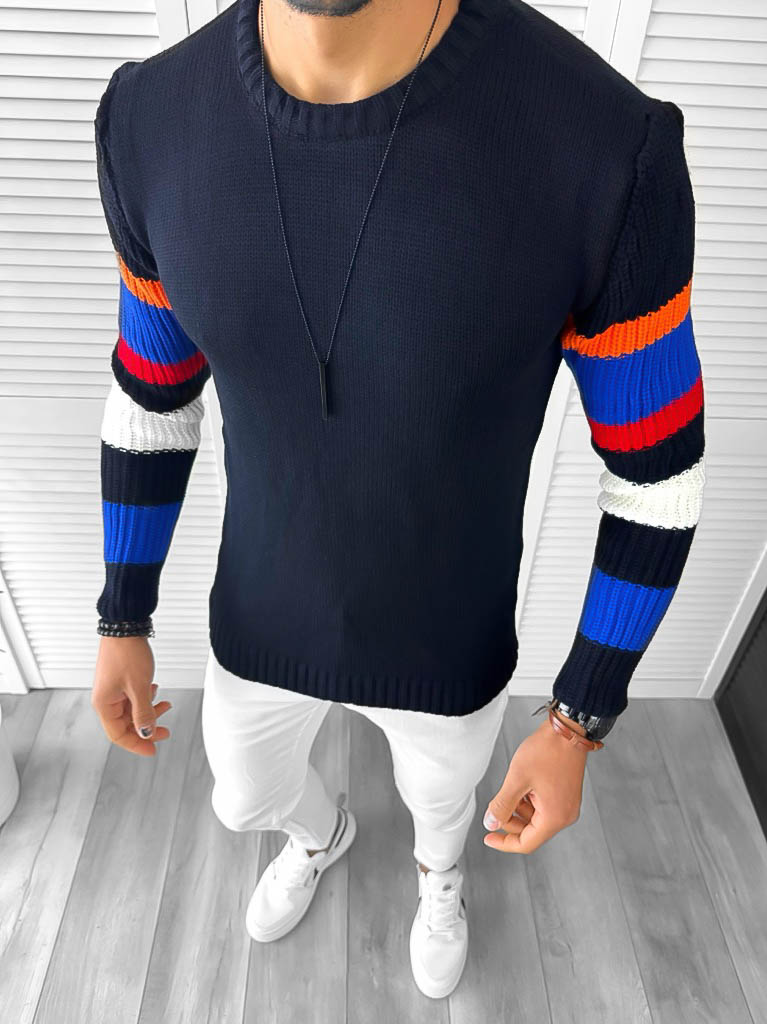 Pulover Barbati Slim Fit Bleumarin - Design Modern