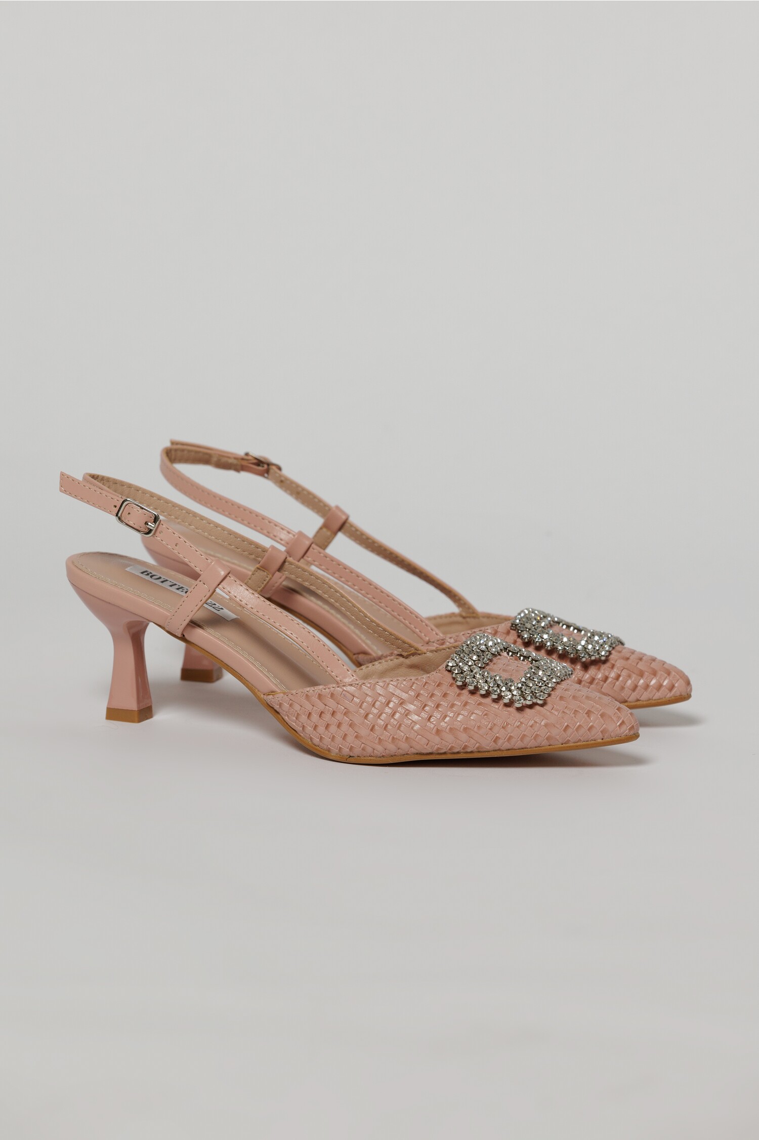 Pantofi Roz Eleganți cu Impletit și Pietre