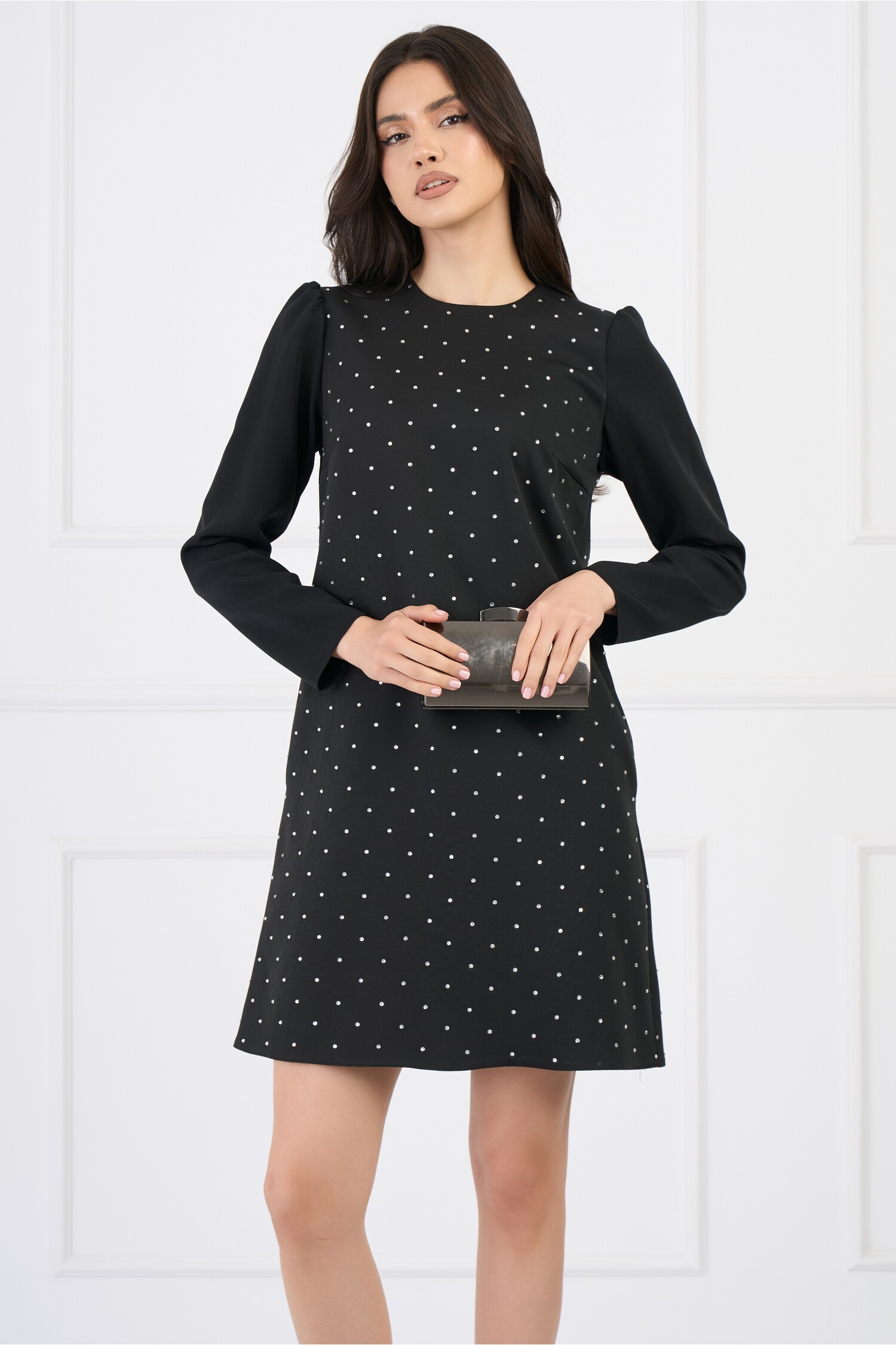 Rochie Neagra Eleganta cu Strasuri