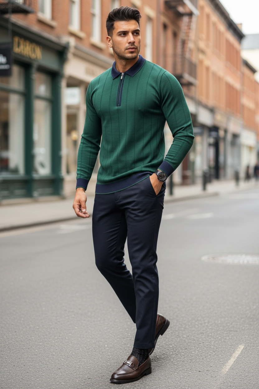 Bluza barbati verde slim fit S115 D2-1.1