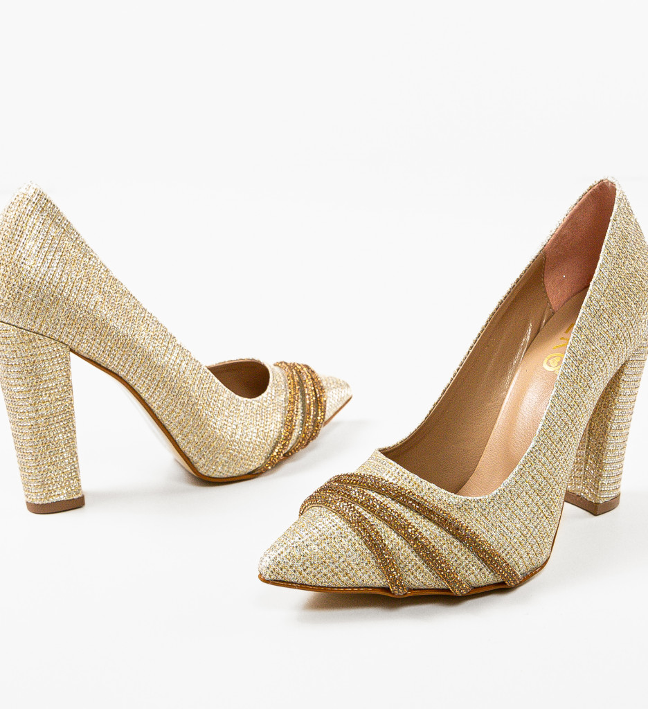 Pantofi cu Toc Aurii Jusyne | Eleganți - imagine 7