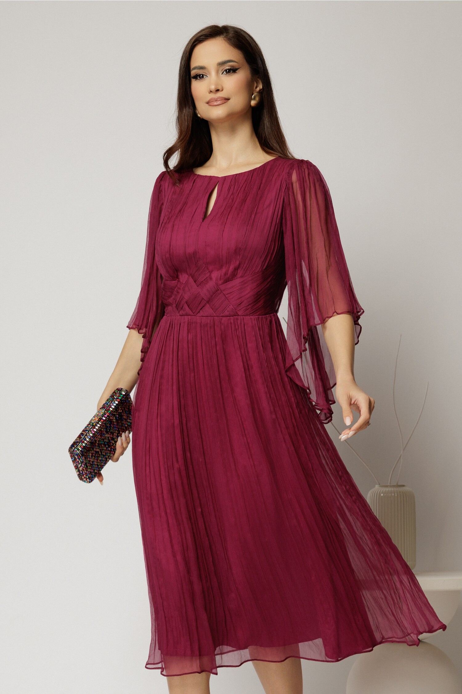 Rochie Matase Naturala Magenta Midi Impletita