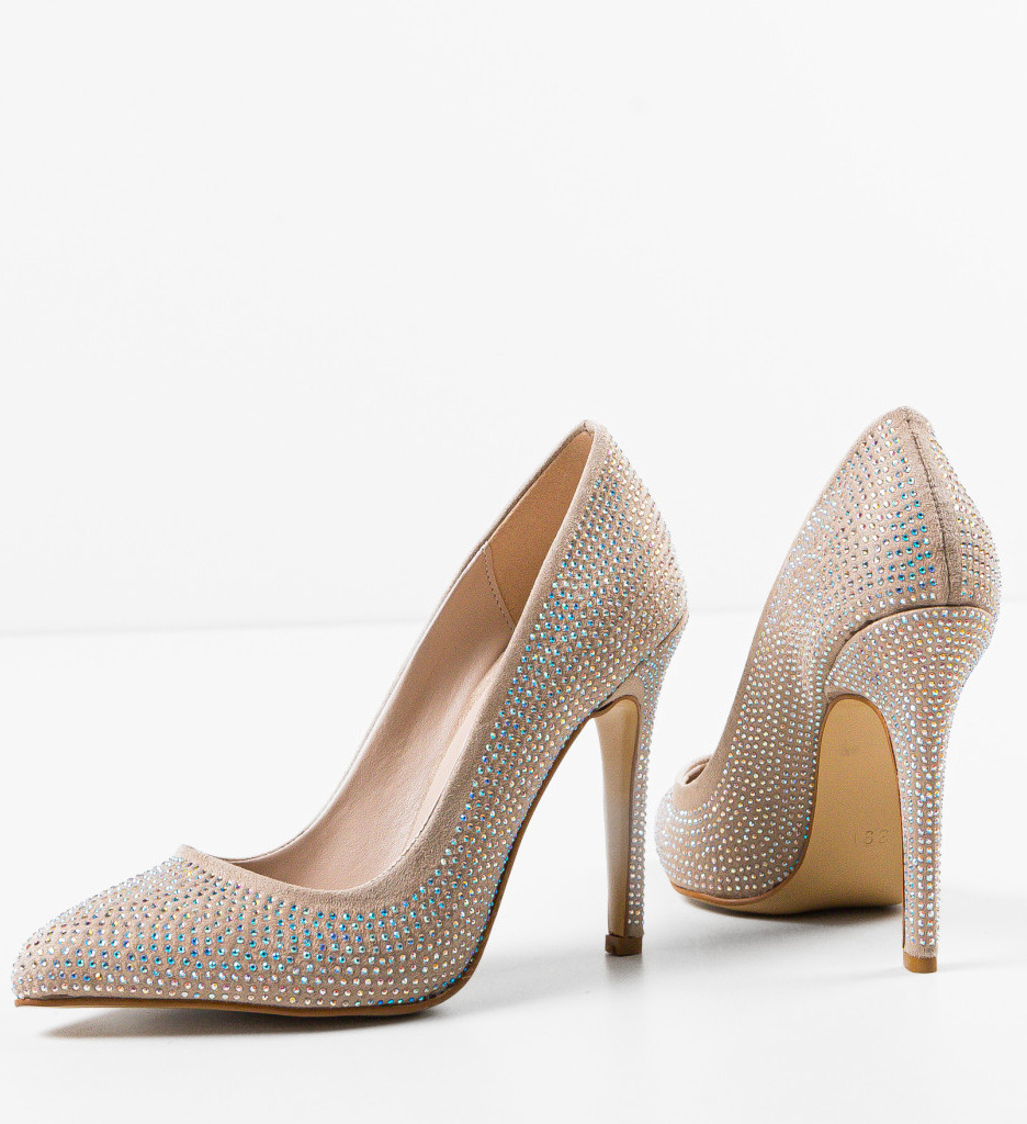 Pantofi Dama Pukan Bej cu Toc Eleganți - imagine 7