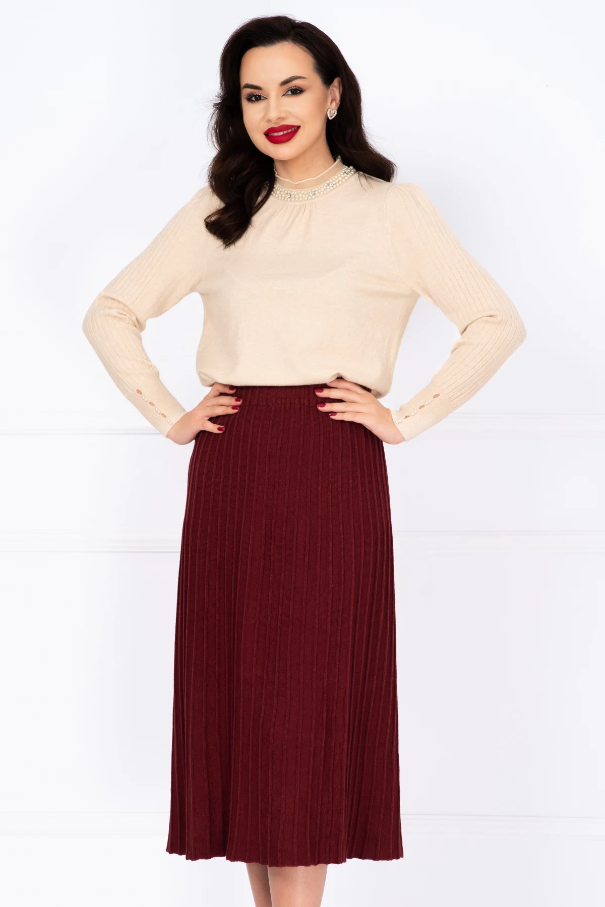 Pulover Dama Crem cu Perle - Inpuff Basic