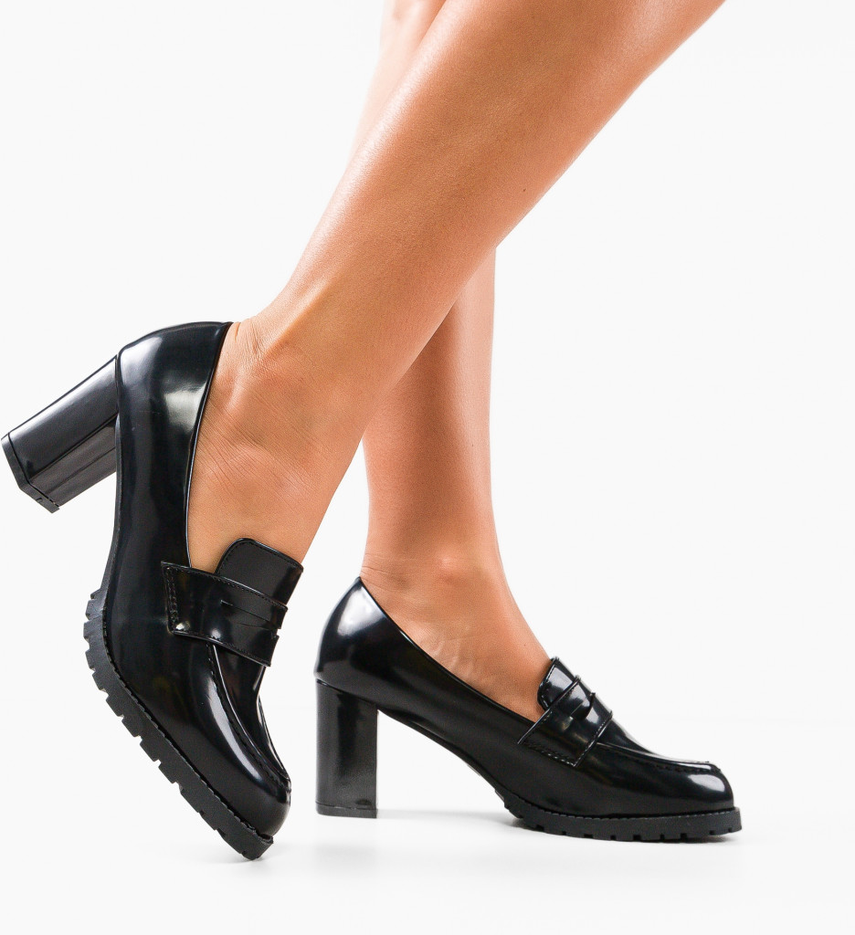 Pantofi Negri cu Toc Eleganți - Model Ingr - imagine 2