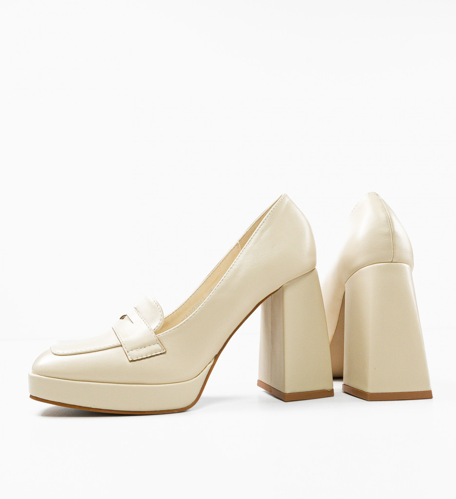 Pantofi dama Elino Bej cu toc elegant - imagine 7