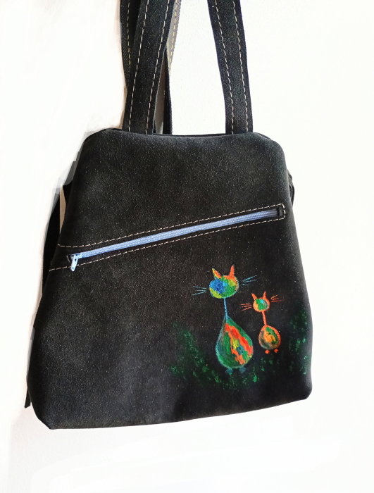 Rucsac Unicat Piele Naturală cu Pisici - Shopika