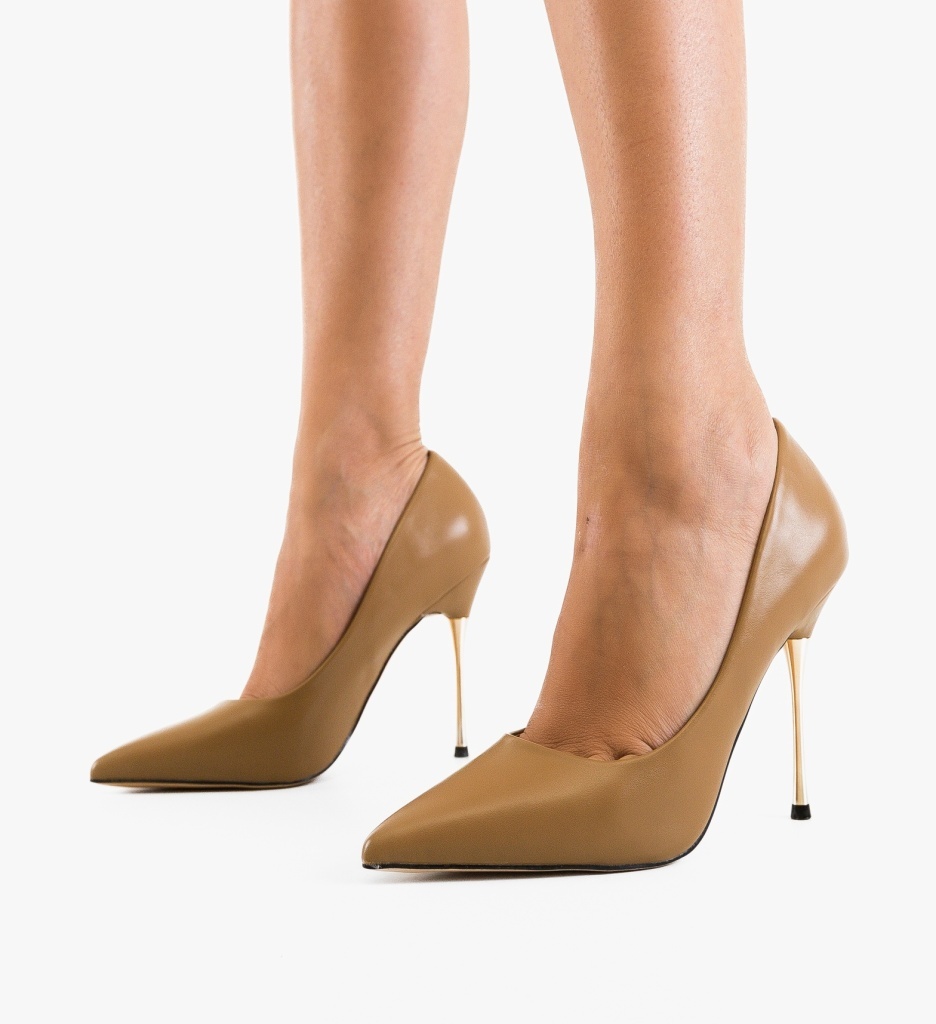 Pantofi Krente Bej Eleganți - Toc Subțire