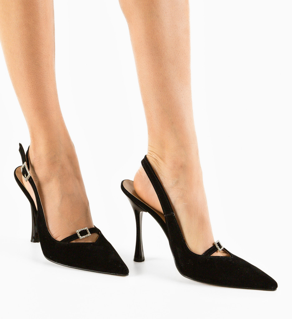 Pantofi Zeroun Negri cu Toc Eleganți