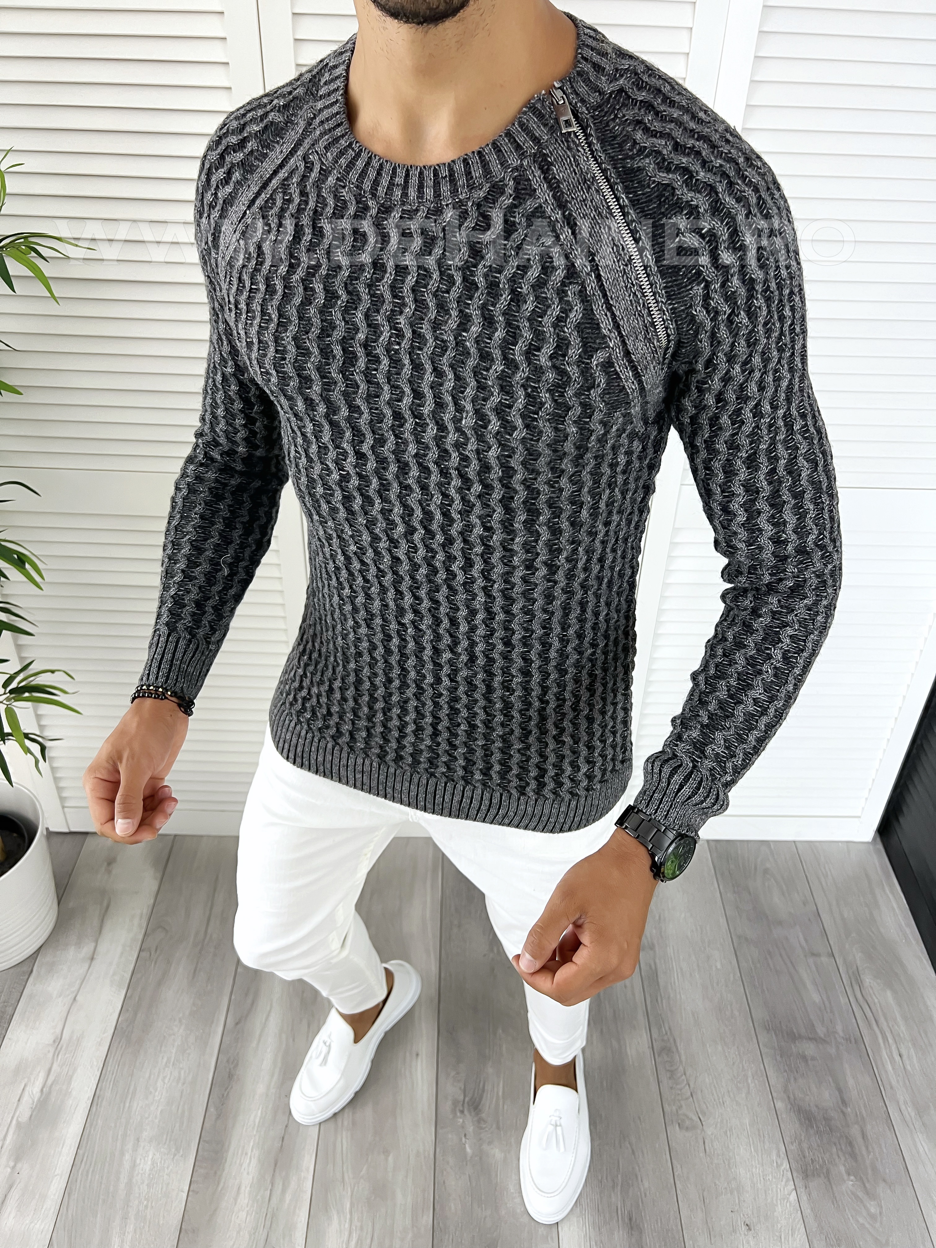 Pulover Barbati Slim Fit Gri