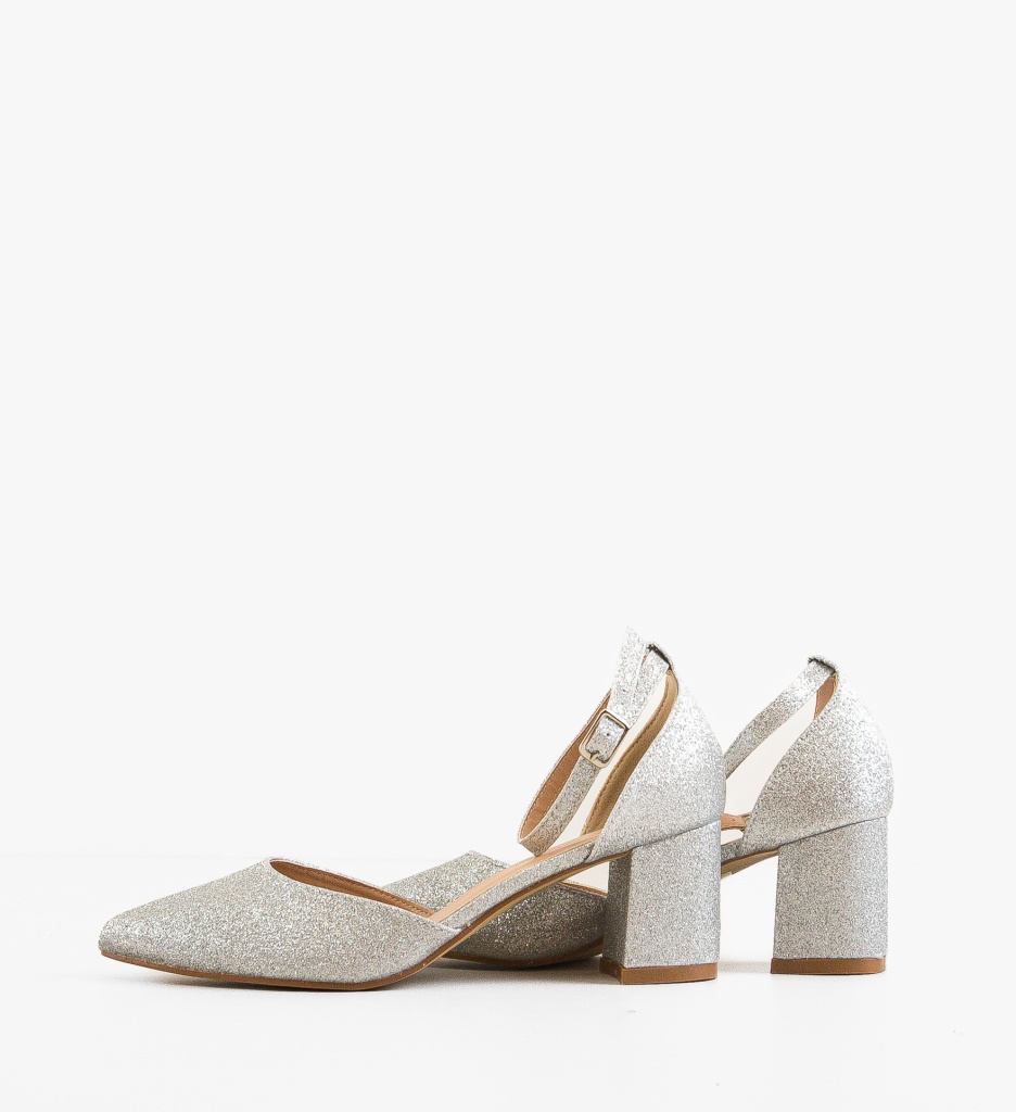 Pantofi Oppe Argintii cu Toc Eleganți - imagine 4