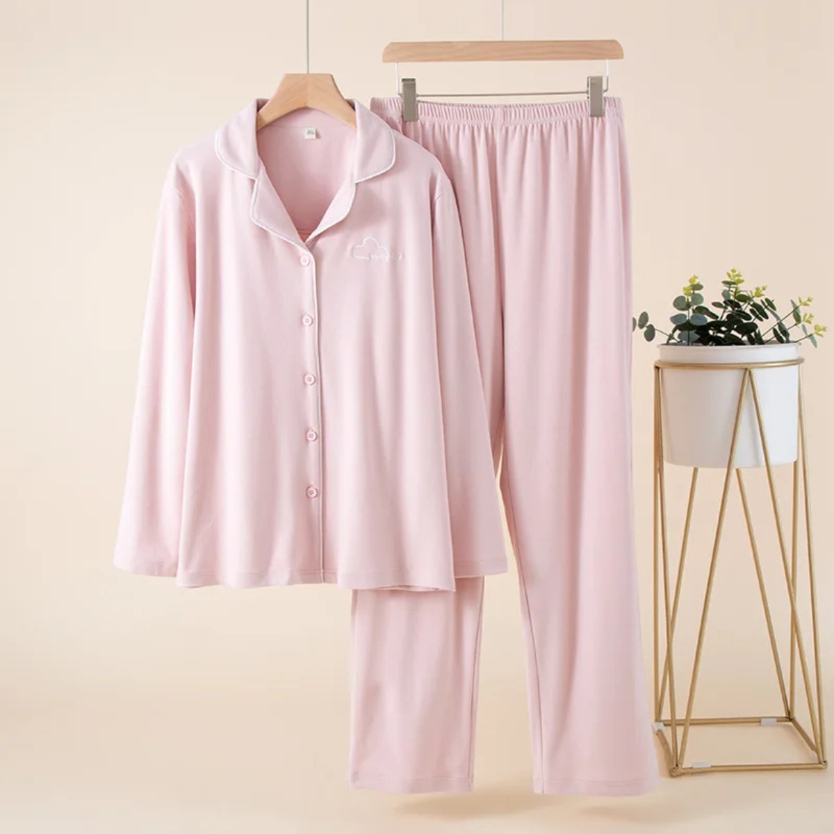 Pijama Dama Happy Day 2 Bucati Roz Pudrat Delis - imagine 2