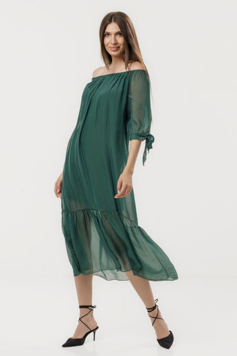 Rochie Verde Forest Matase Shopika | Eleganta Lejera