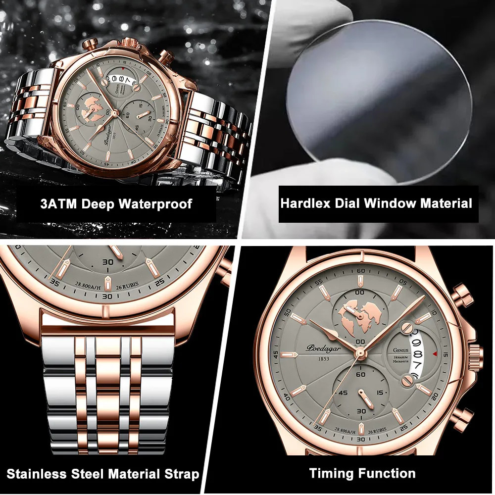 Ceas Poedagar Barbatesc Argintiu-Rose Gold - imagine 3