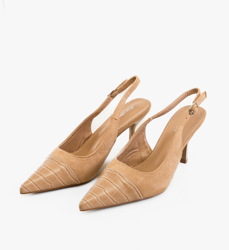 Pantofi dama Hegrid Bej cu toc elegant - imagine 5