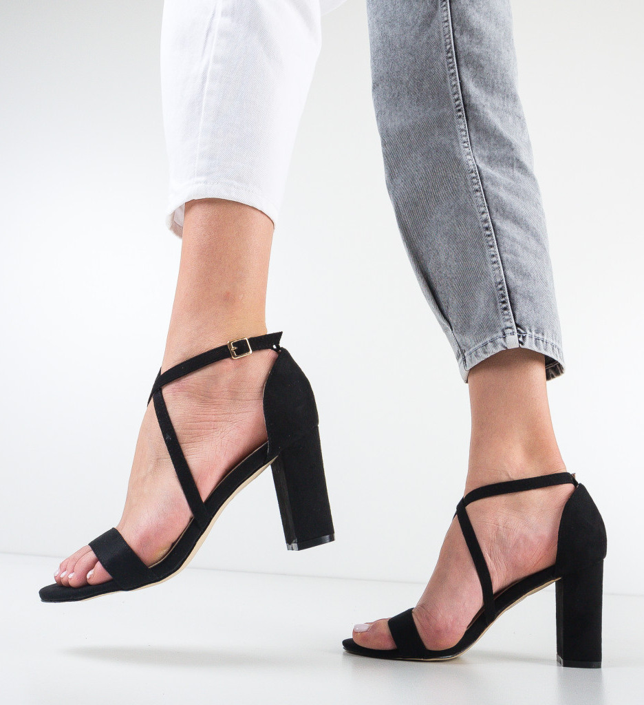Sandale Tranta Negre Elegante cu Toc - imagine 2