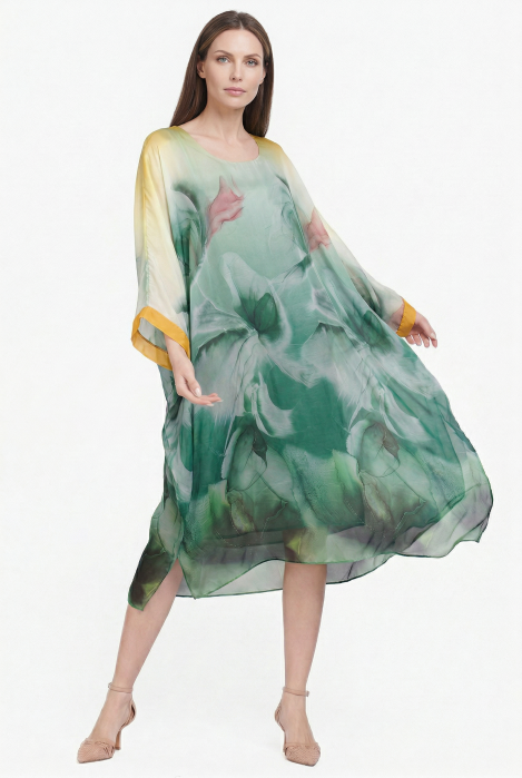 Rochie Shopika Mătase Croi Amplu Print Abstract
