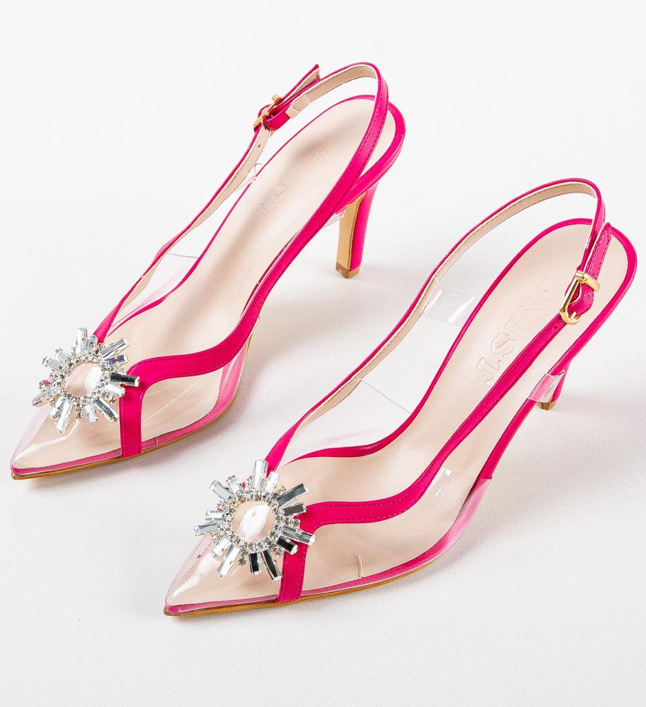 Pantofi Dama Recce Roz cu Toc Elegant - imagine 5