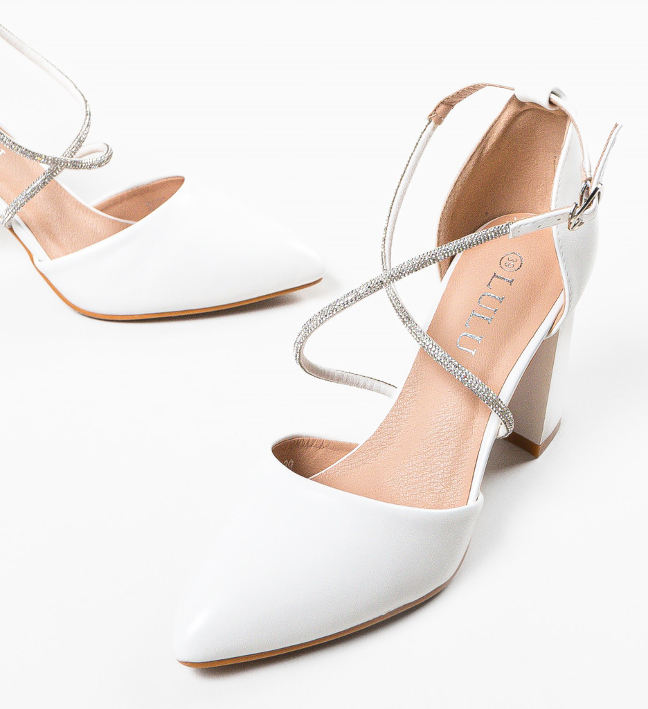 Pantofi Dama Doitei Albi Eleganți cu Toc - imagine 6