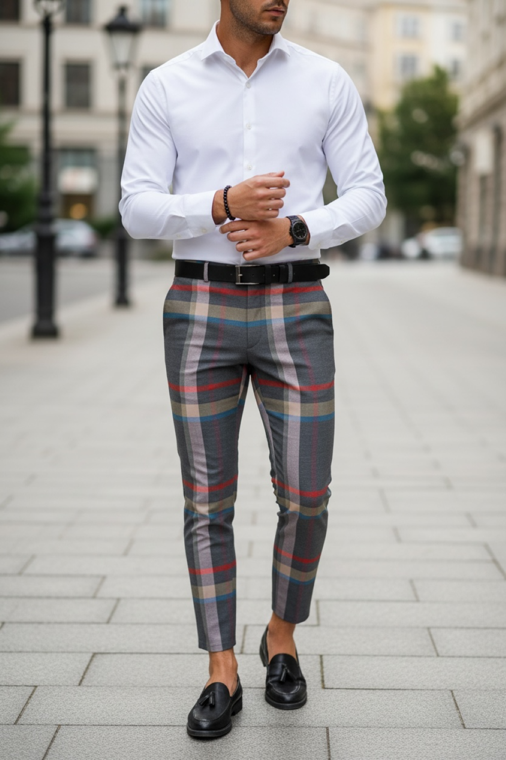 Pantaloni Barbati Eleganti Gri Carouri - imagine 2