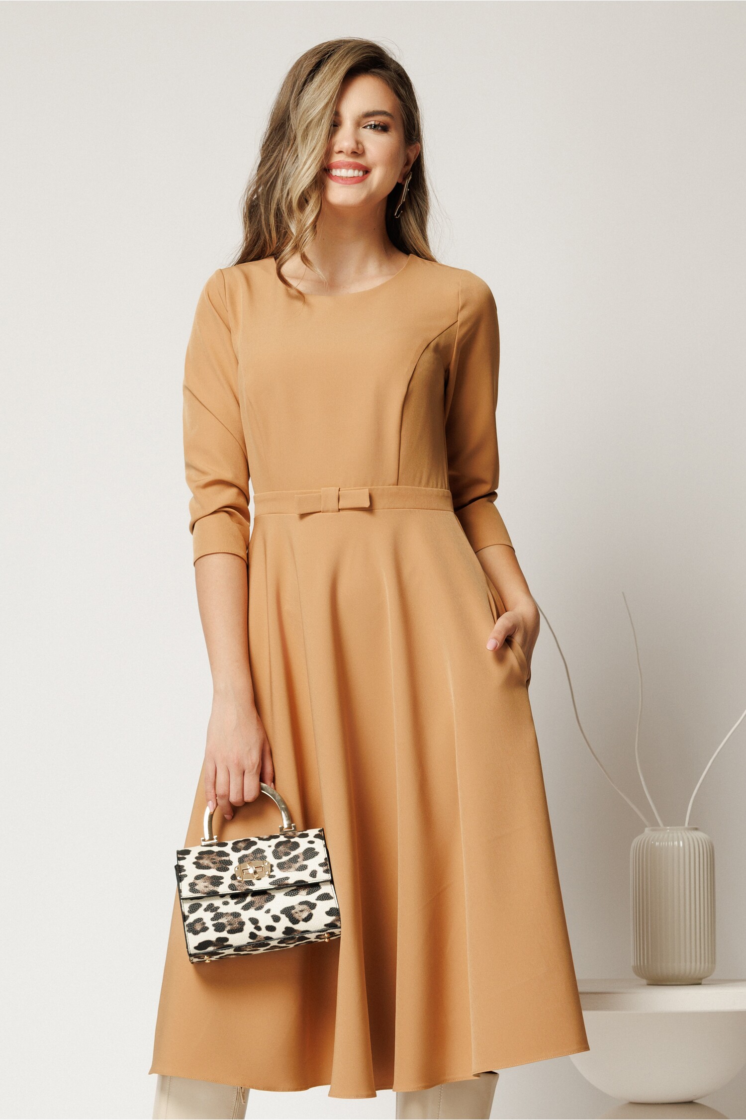 Rochie Office Camel Elegantă | DY Fashion
