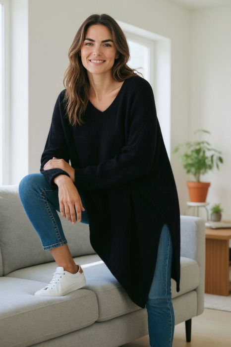 Pulover Pufos Negru Oversize Shopika | Confort Maxim