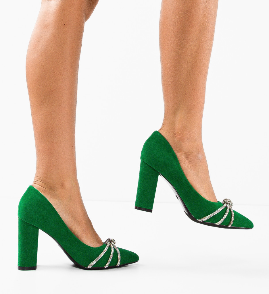 Pantofi dama Baylor Verzi eleganți cu toc - imagine 2
