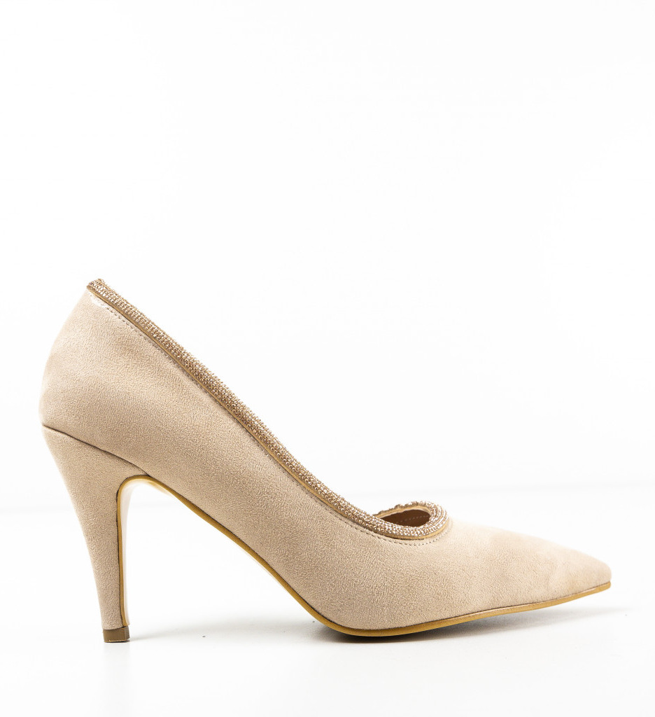 Pantofi Wiham Bej Eleganți cu Toc - imagine 5