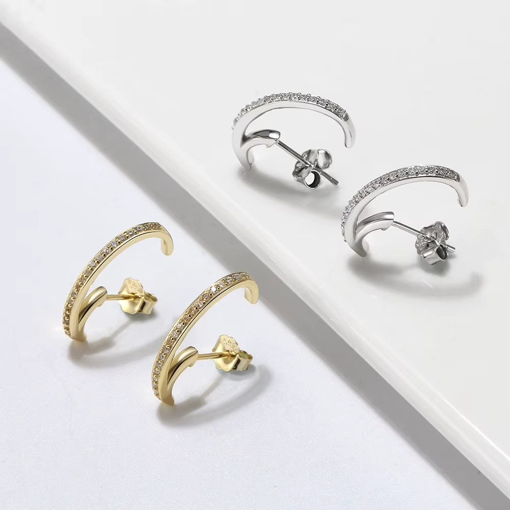 Cercei Argint Delis Semicerc | Eleganță Rodiuită - imagine 2