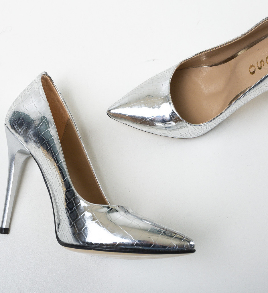 Pantofi Sinclair Argintii 3 cu Toc Eleganți - imagine 7