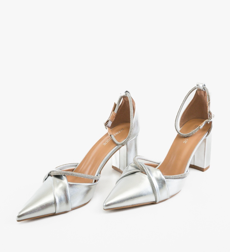 Pantofi cu toc eleganți, argintii - imagine 5