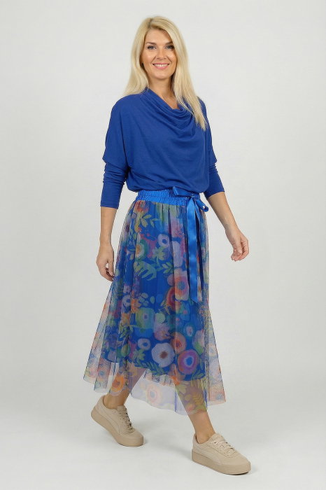 Fustă clos din tulle Shopika, model albastru