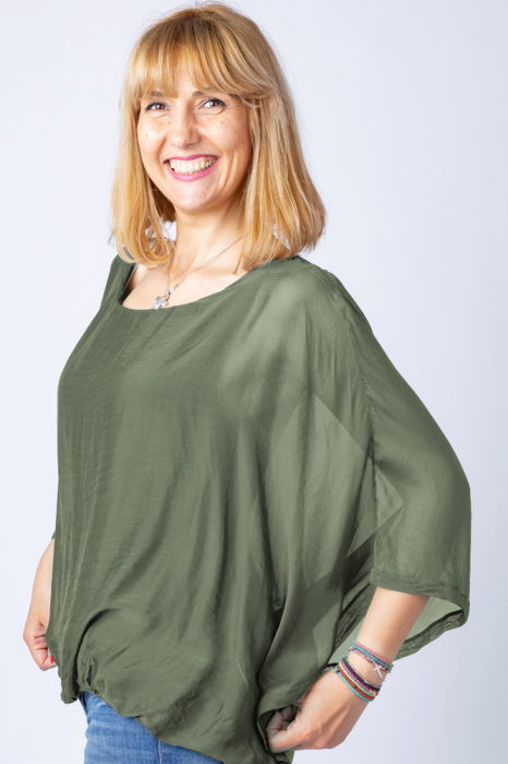 Bluza Kaki Eleganta cu Mânecă Fluture - Shopika