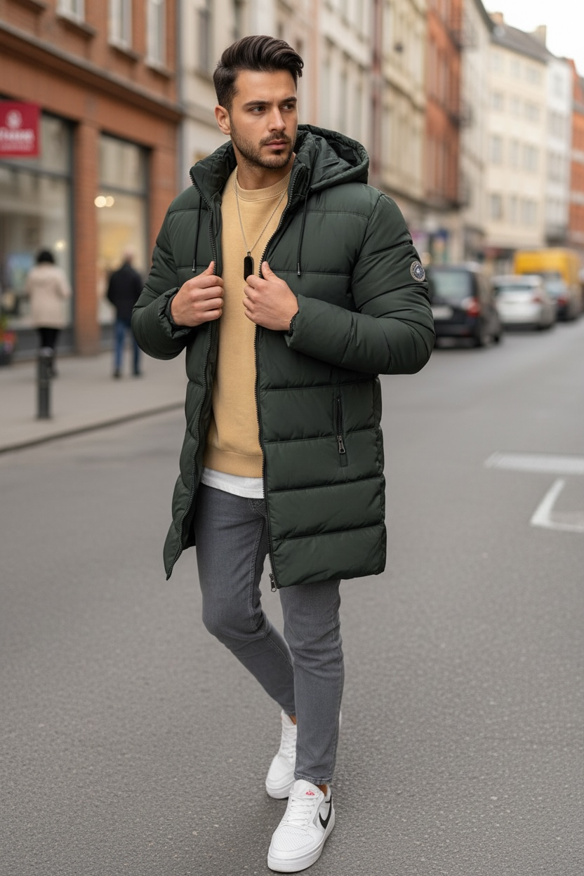 Geacă Barbati Iarnă Kaki Slim Fit