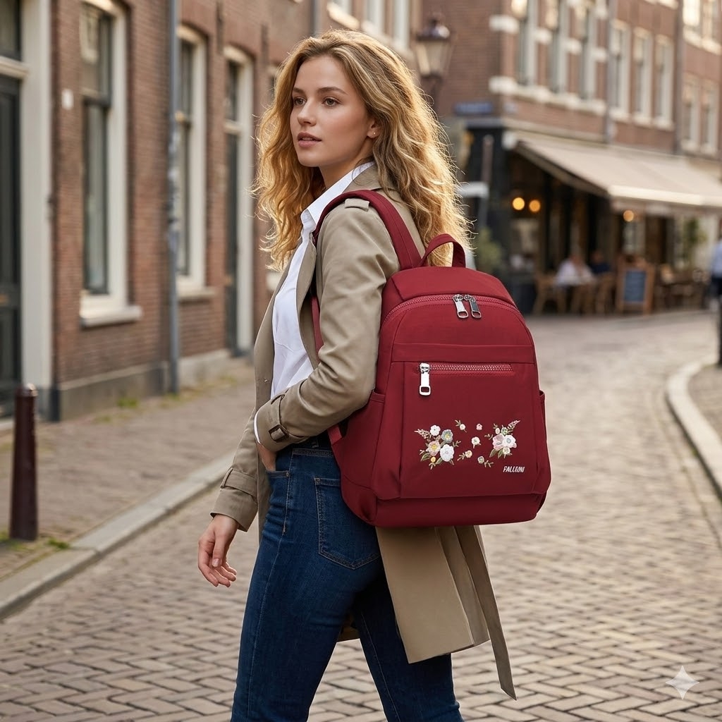 Rucsac Dama Delis Elowen Rosu, Impermeabil - imagine 2