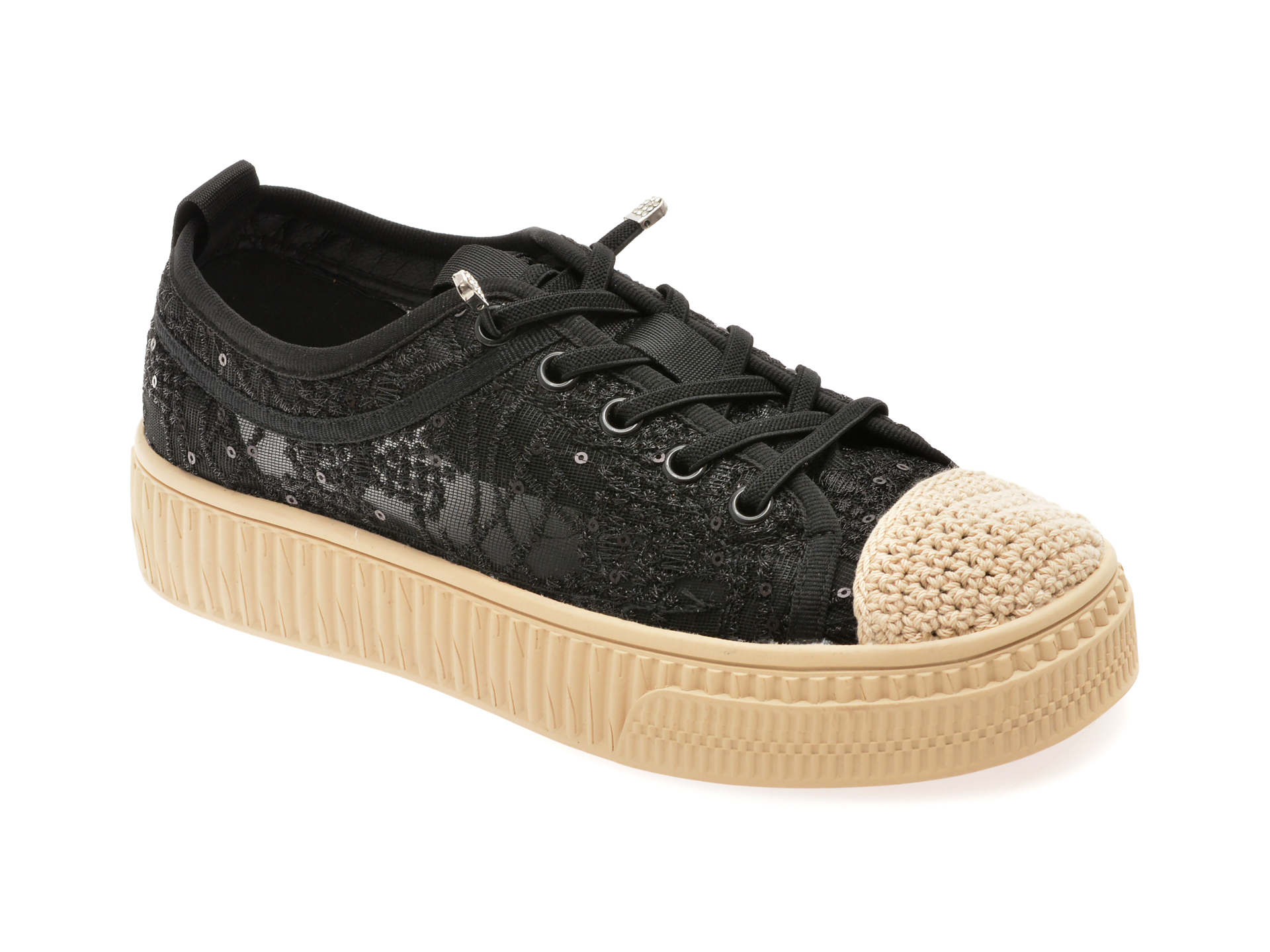 Epica Pantofi Negri Textil Casual Femei 5063