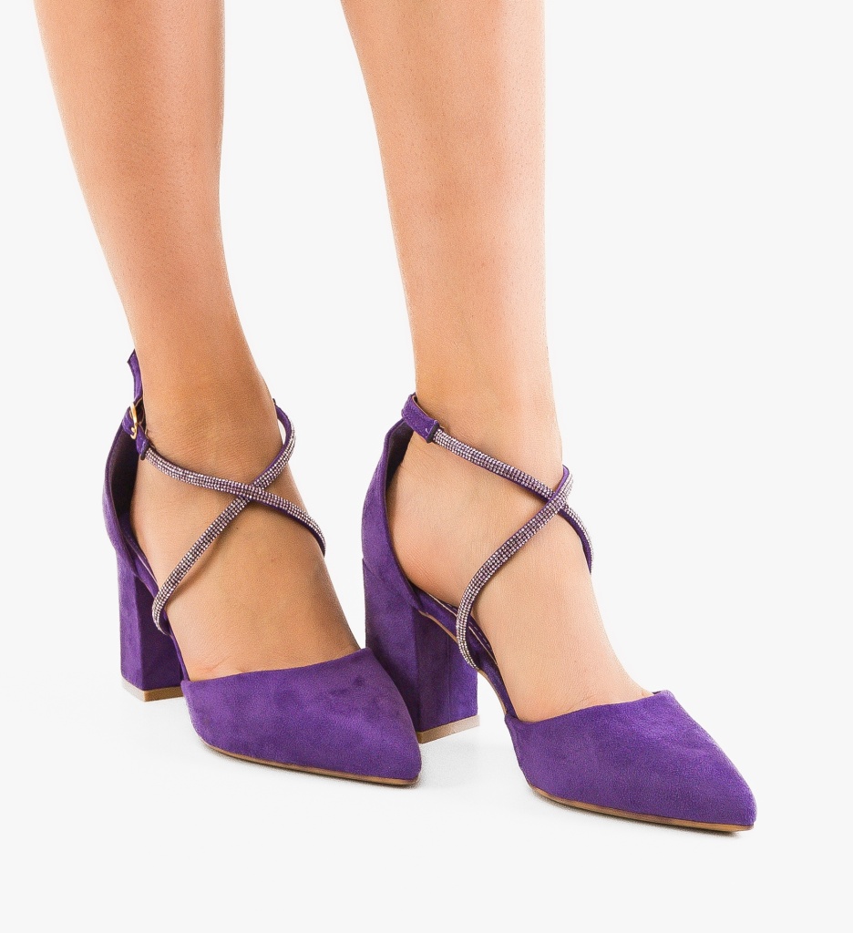 Pantofi dama Yunu Mov cu toc elegant - imagine 3