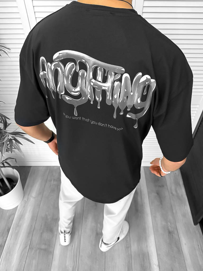 Tricou Barbati Negru Oversize cu Imprimeu Spate