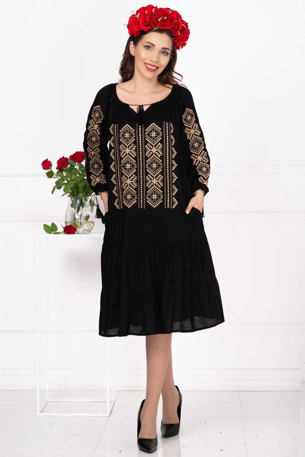 Rochie Traditionala Ilaria | Broderie Bej Eleganta