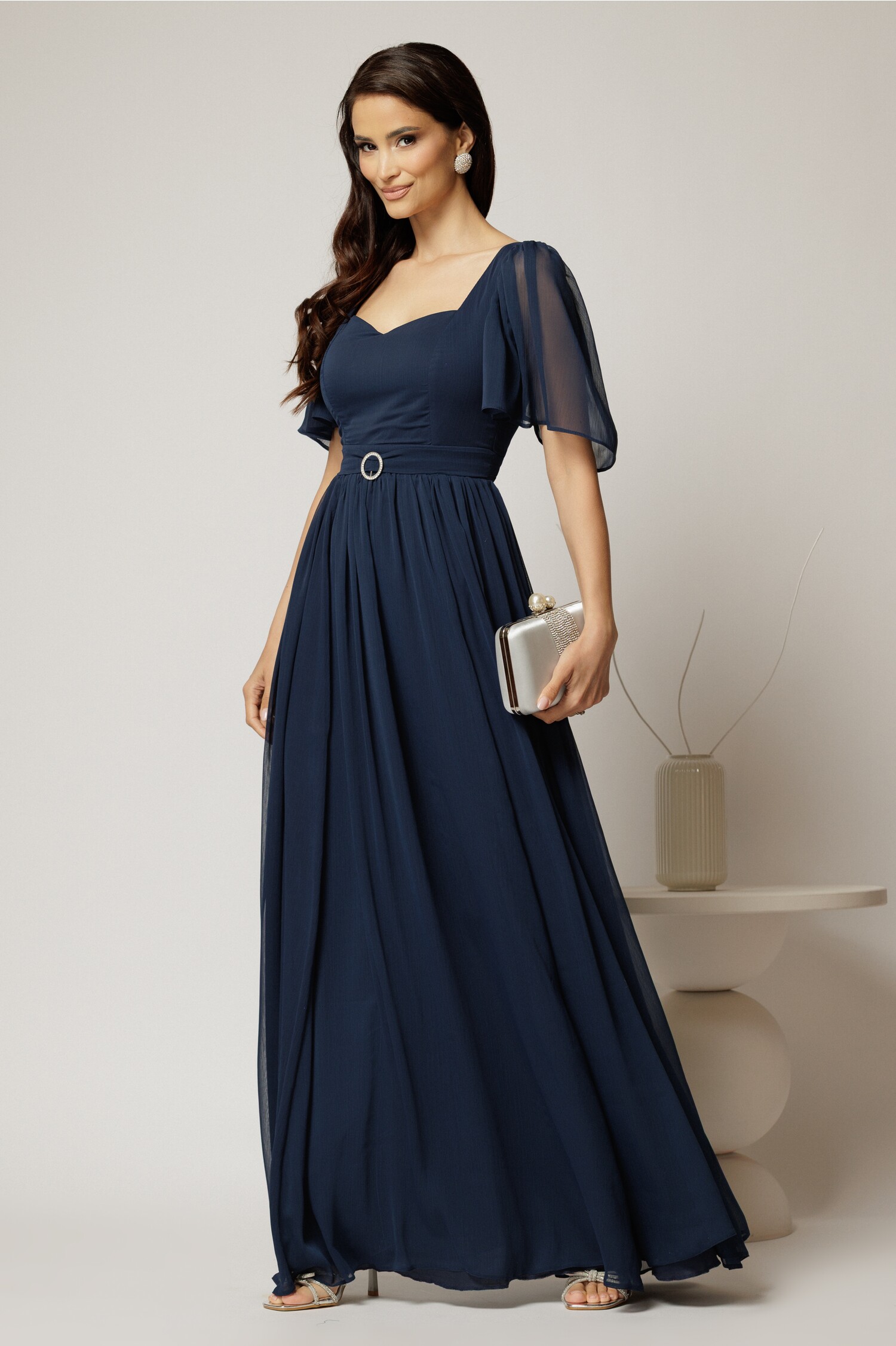 Rochie DY Fashion bleumarin voal eleganta seara