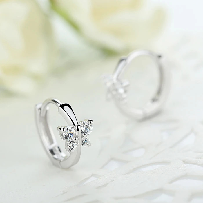 Cercei rotunzi argint 925, JW907, model fluture, placati cu rodiu - imagine 6