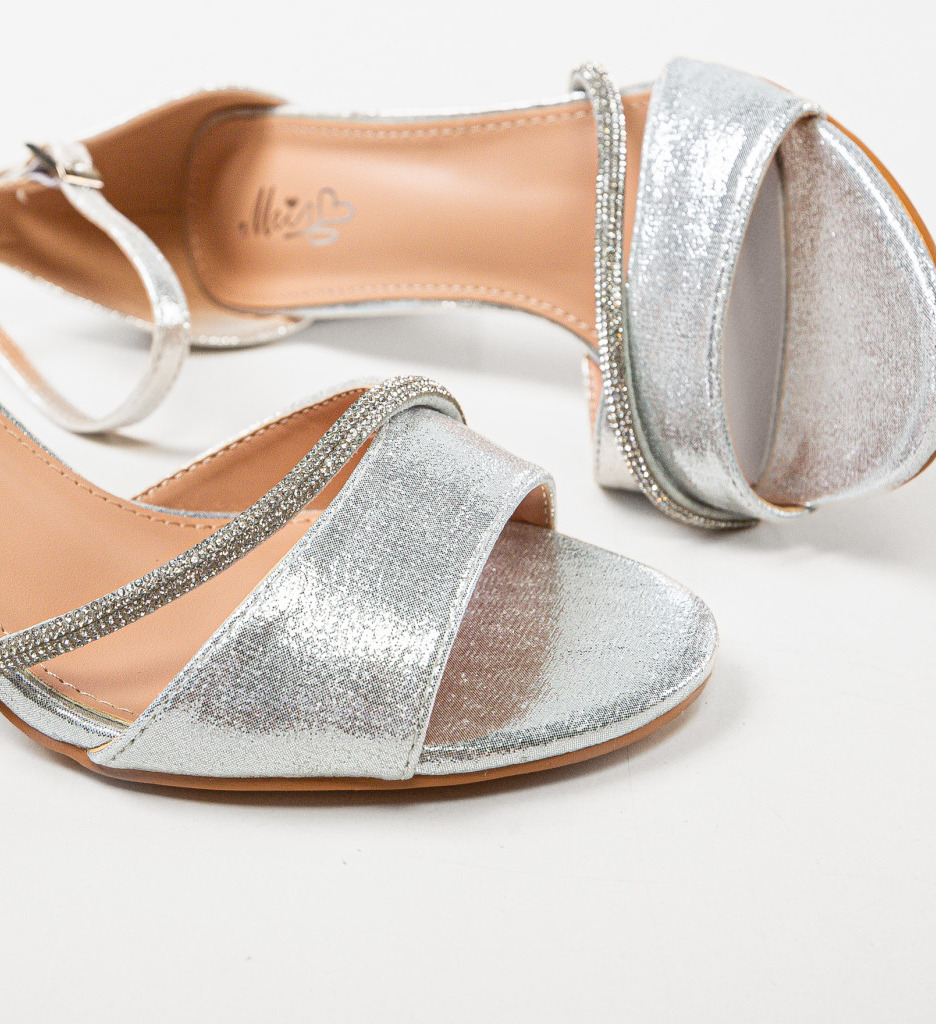 Sandale Dama Trixie Argintii cu Toc Elegante - imagine 7