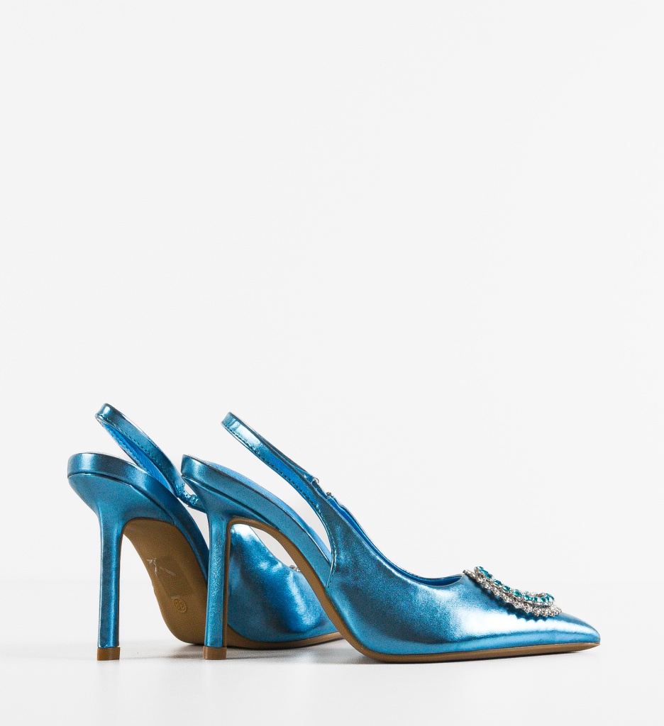 Pantofi dama Monic Albastri cu toc elegant - imagine 3