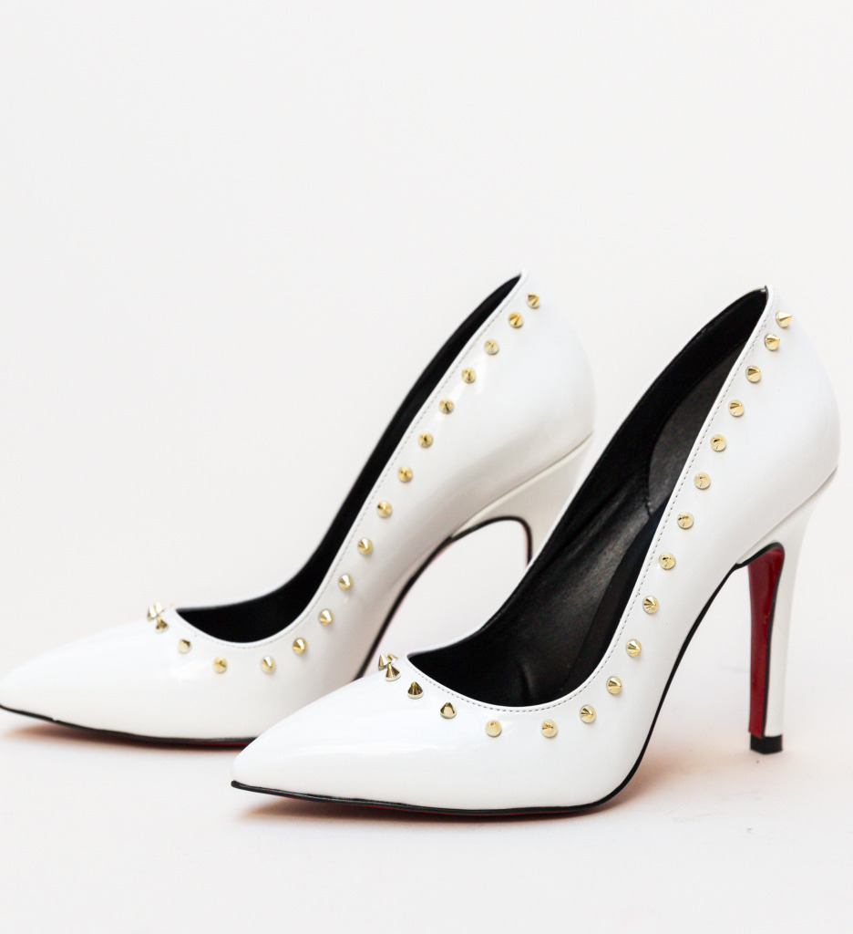 Pantofi cu Toc Albi Eleganți - Model Nicor - imagine 4