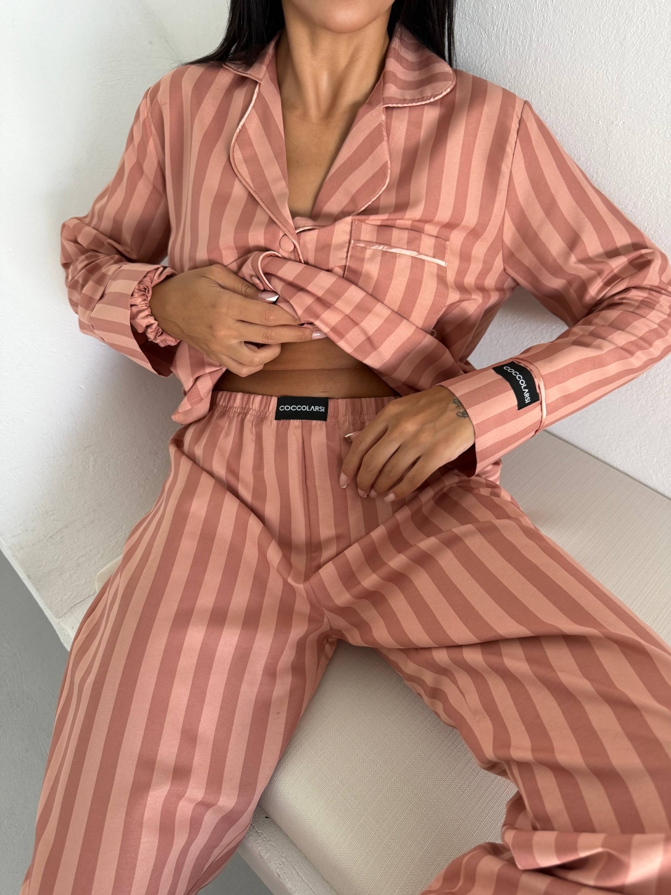 Set Pijama Dama Delis Peach, 2 Piese, Stil Elegant - imagine 5