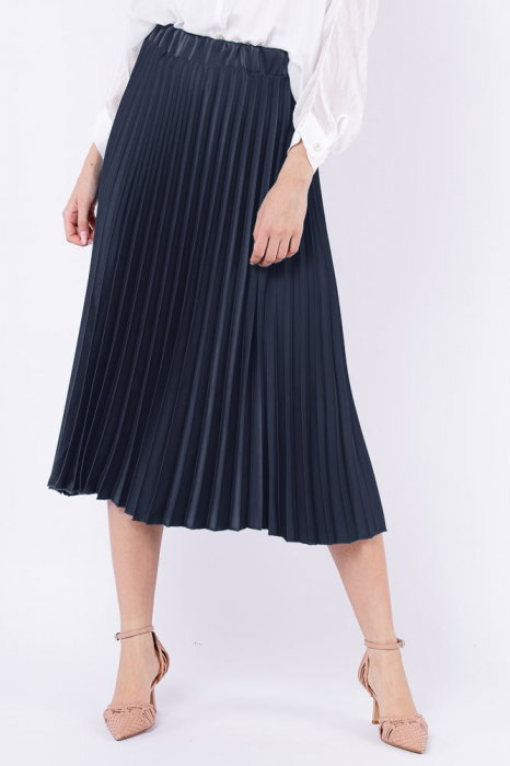 Fusta Plisată Satinată Bleumarin Shopika