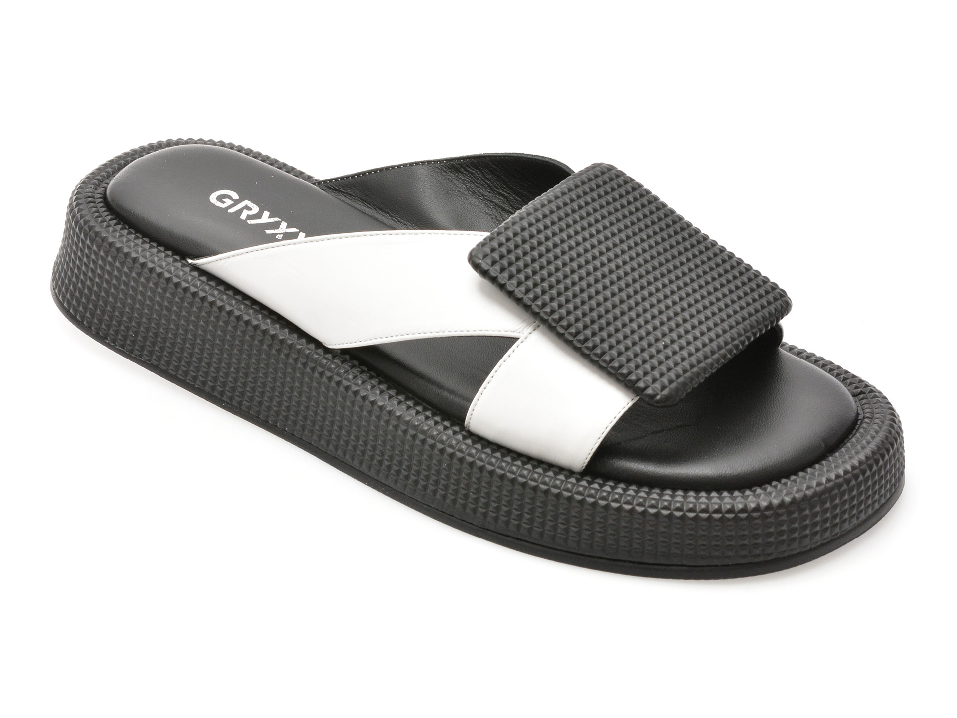 Papuci Gryxx Piele Naturală Confort Alb-Negru