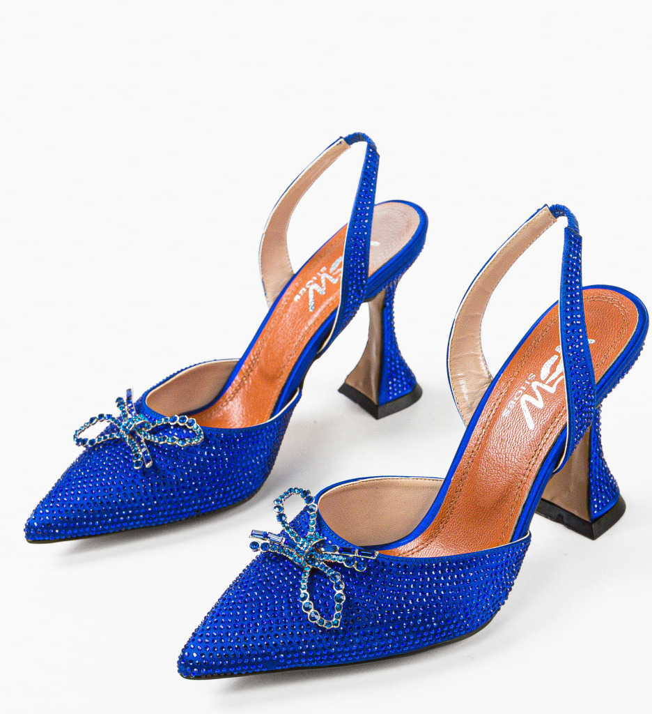 Pantofi dama Partyun albastri eleganți cu toc - imagine 3
