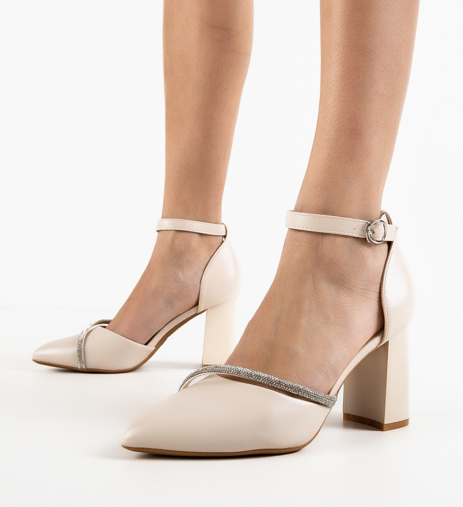 Pantofi Dama Dem Bej cu Toc Elegant - imagine 3